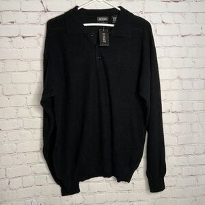 NWT III State Wool Blend Long Sleeve 3 Button Polo Sweater Men Size L Black Ital